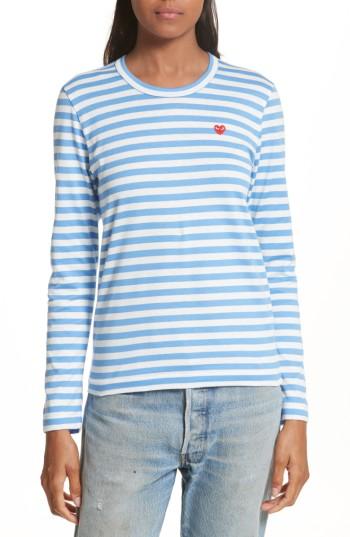 Women's Comme Des Garcons Play Stripe Cotton Tee - Blue