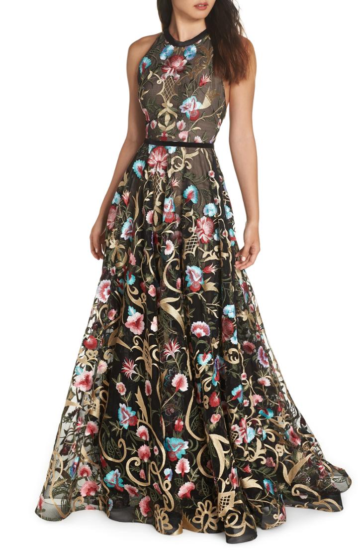 Women's Bronx And Banco Agata Floral Embroidered Gown