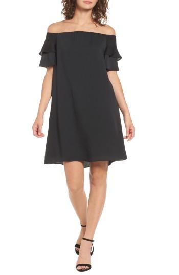 Women's Love, Fire Ruffle Off The Shoulder Dress - Black