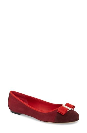 Women's Salvatore Ferragamo Varina Colorblocked Bow Flat C - Burgundy