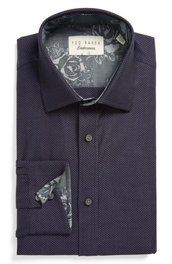 Men's Ted Baker London Endurance Trim Fit Dot Dress Shirt - 34/35 - Purple