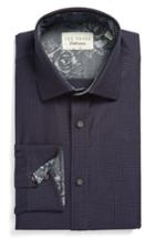 Men's Ted Baker London Endurance Trim Fit Dot Dress Shirt - 34/35 - Purple
