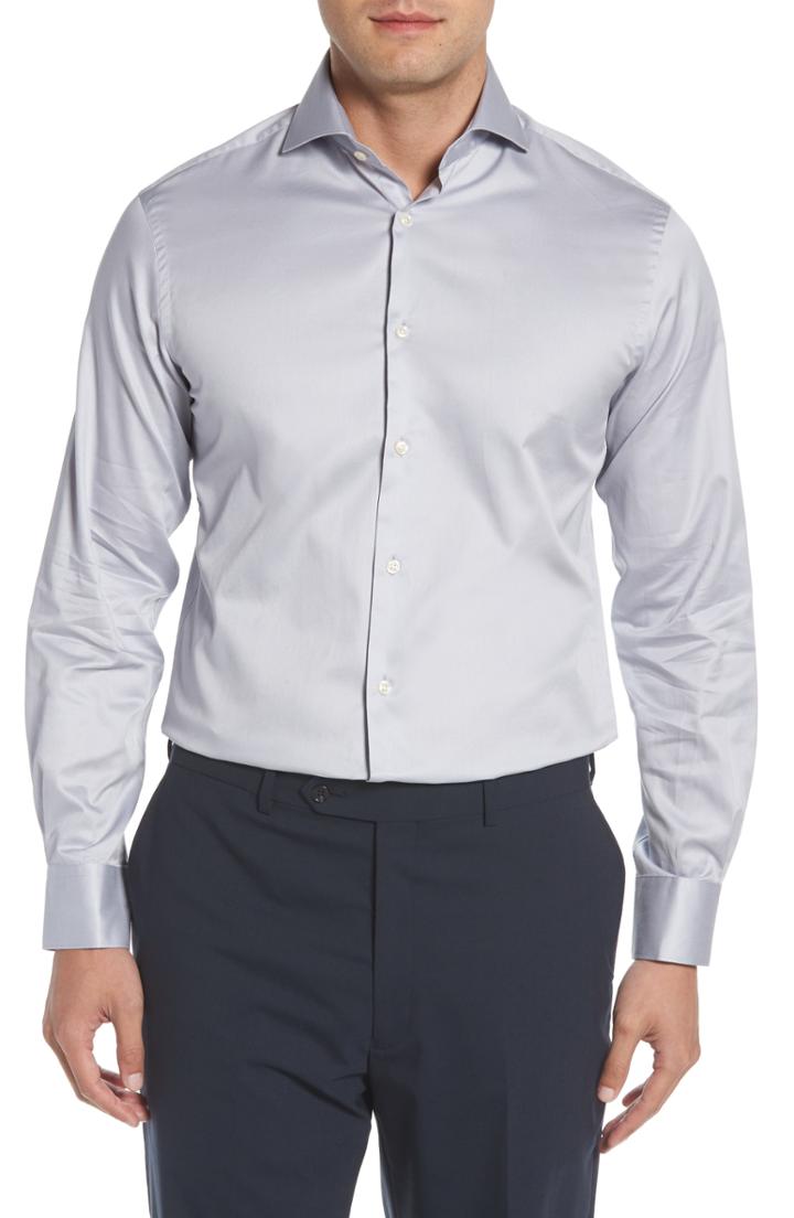 Men's Ike Behar Regular Fit Solid Dress Shirt .5 32/33 - Grey