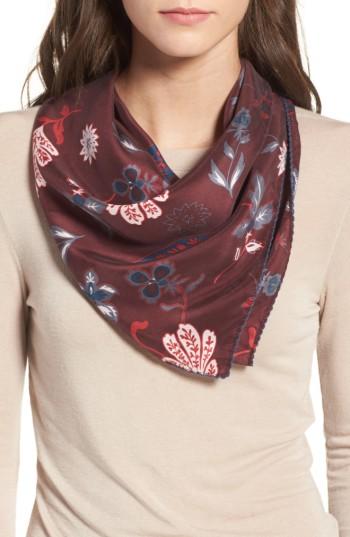 Women's Treasure & Bond Funky Foliage Square Silk Scarf, Size - Burgundy