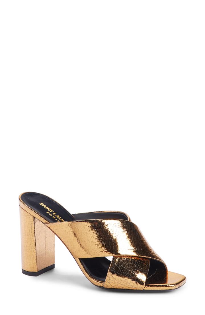 Women's Saint Laurent Loulou Cross Strap Mule .5us / 35.5eu - Metallic