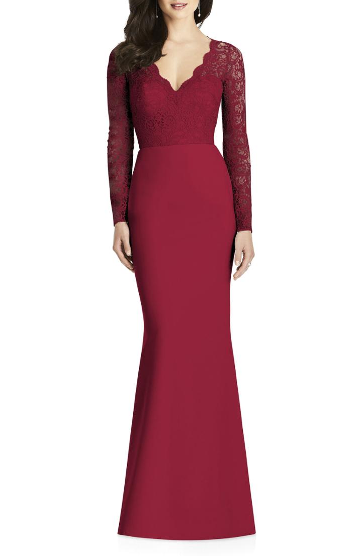 Women's Dessy Collection Lace & Crepe Trumpet Gown
