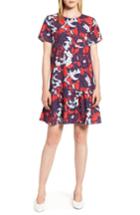 Women's Halogen Short Sleeve Ruffle Hem Dress, Size - Red