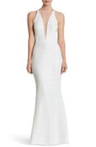 Women's Dress The Population Brenda Plunging Illusion Sequin Mermaid Gown - White
