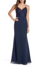 Women's Hayley Paige Occasions Sleeveless Rose Lace & Chiffon Evening Dress - Blue
