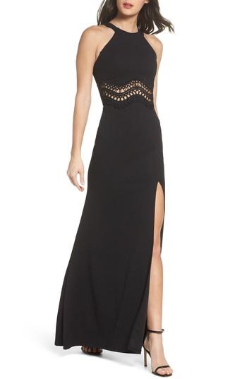 Women's Sequin Hearts Soutache Waist Scuba Gown - Black