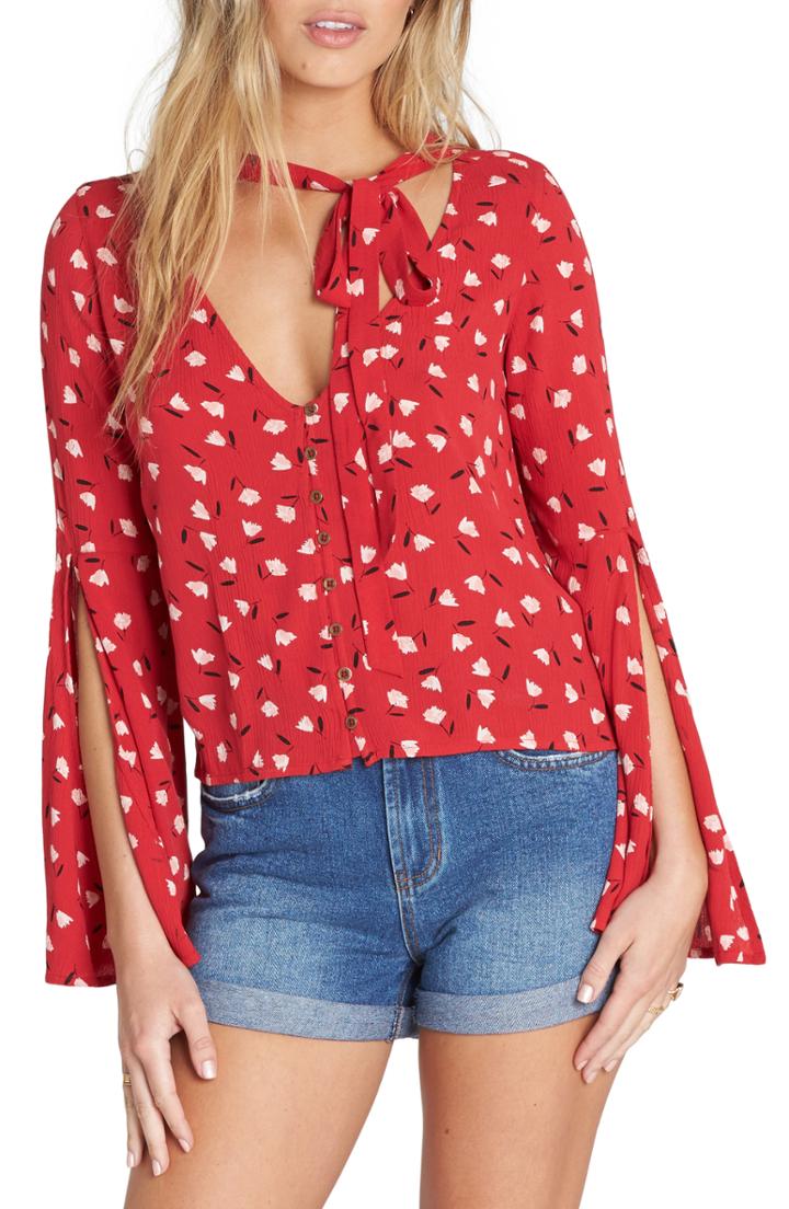 Women's Billabong Lust Linger Tie Neck Top - Red