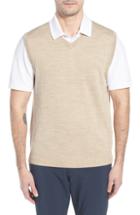 Men's Cutter & Buck 'douglas' Merino Wool Blend V-neck Sweater Vest, Size - Beige (online Only)