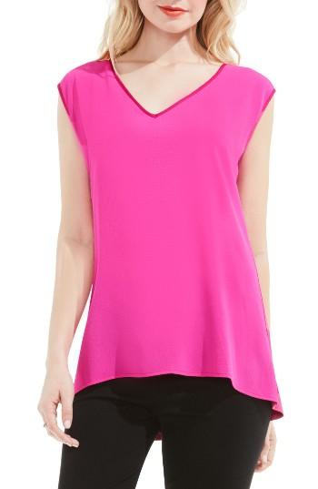 Petite Women's Vince Camuto Mixed Media Top, Size P - Pink