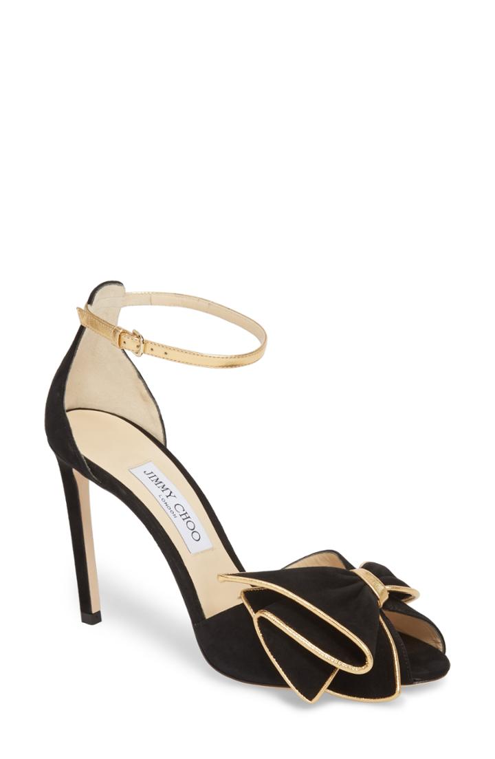 Women's Jimmy Choo Karlotta Bow Ankle Strap Sandal Us / 35eu - Black