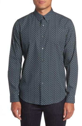Men's Theory Leilan Print Trim Sport Shirt, Size - Blue