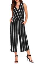 Women's Wallis Stripe Faux Wrap Crop Jumpsuit Us / 8 Uk - Black