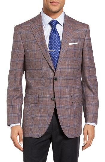 Men's David Donahue Connor Classic Fit Plaid Wool Sport Coat R - Burgundy