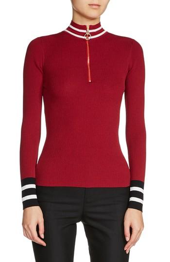 Women's Maje Zip Neck Ribbed Sweater - Burgundy