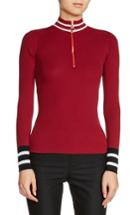 Women's Maje Zip Neck Ribbed Sweater - Burgundy