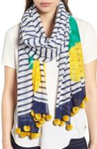 Women's Kate Spade New York Pineapple Stripe Cotton & Silk Scarf, Size - Blue