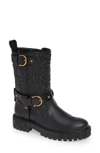 Women's Salvatore Ferragamo Quilted Biker Boot C - Black
