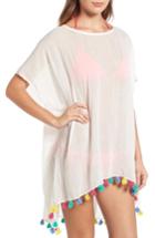 Women's Hinge Pompom Tassel Poncho, Size - White