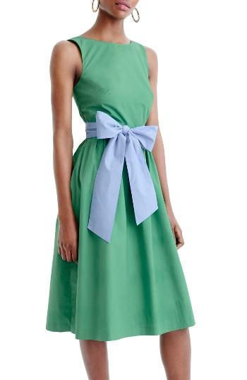 Women's J.crew Sash Tie A-line Dress - Green