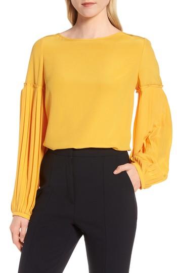 Women's Lewit Pleat Sleeve Silk Top - Orange