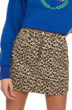 Women's Topshop Half Zip Leopard Print Denim Skirt Us (fits Like 14) - Brown