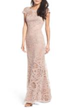 Petite Women's Tadashi Shoji Embroidered Lace Gown P - Pink