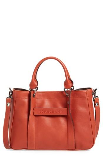 Longchamp 'small 3d' Leather Tote - Orange