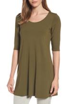 Petite Women's Eileen Fisher Scoop Neck Elbow Sleeve Jersey Tunic, Size Small P - Green (regular & ) (online Only)