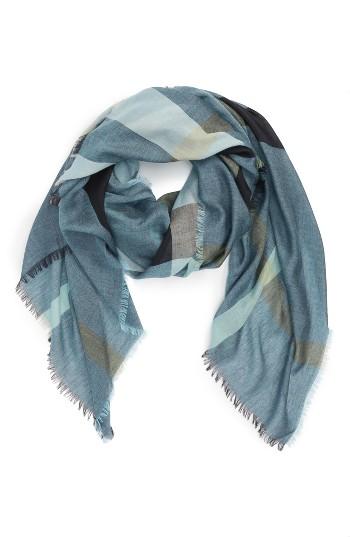 Women's Burberry Mega Check Scarf, Size - Blue