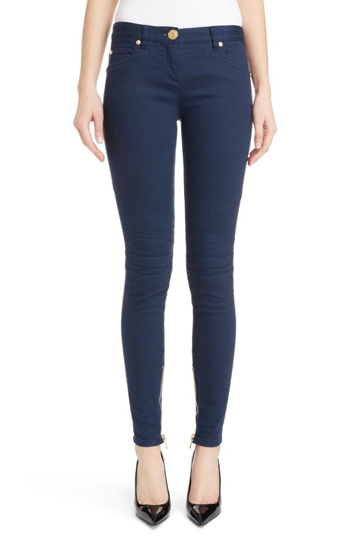 Women's Balmain Skinny Moto Jeans Us / 42 Fr - Blue
