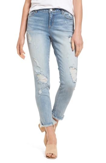 Women's Slink Jeans Frayed Hem Easy Fit Ankle Jeans - Blue