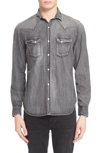 Men's The Kooples Trim Fit Denim Western Shirt - Grey