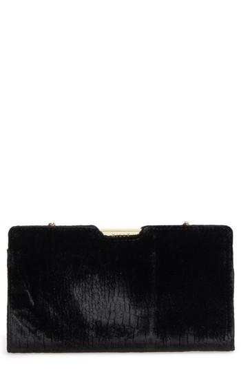 Milly Croc Embossed Velvet Frame Clutch - Black