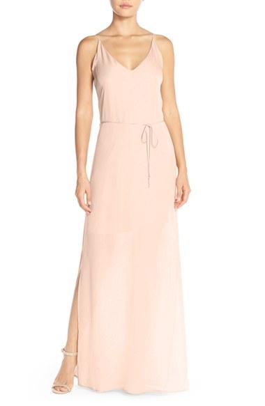 Women's Maids Rory Beca 'harlow' Belted Silk Georgette Deep V-back Gown - Pink