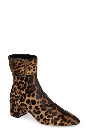 Women's Saint Laurent Leopard Genuine Calf Hair Buckle Bootie Us / 36eu - Brown
