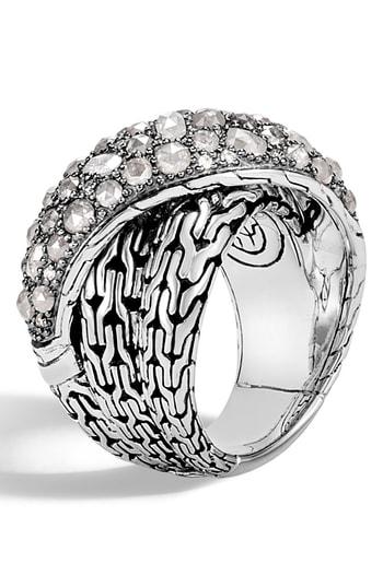 Women's John Hardy Classic Chain Grey Diamond Pave Crossover Ring