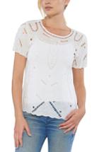 Women's Willow & Clay Embellished Cutout Tee - Ivory