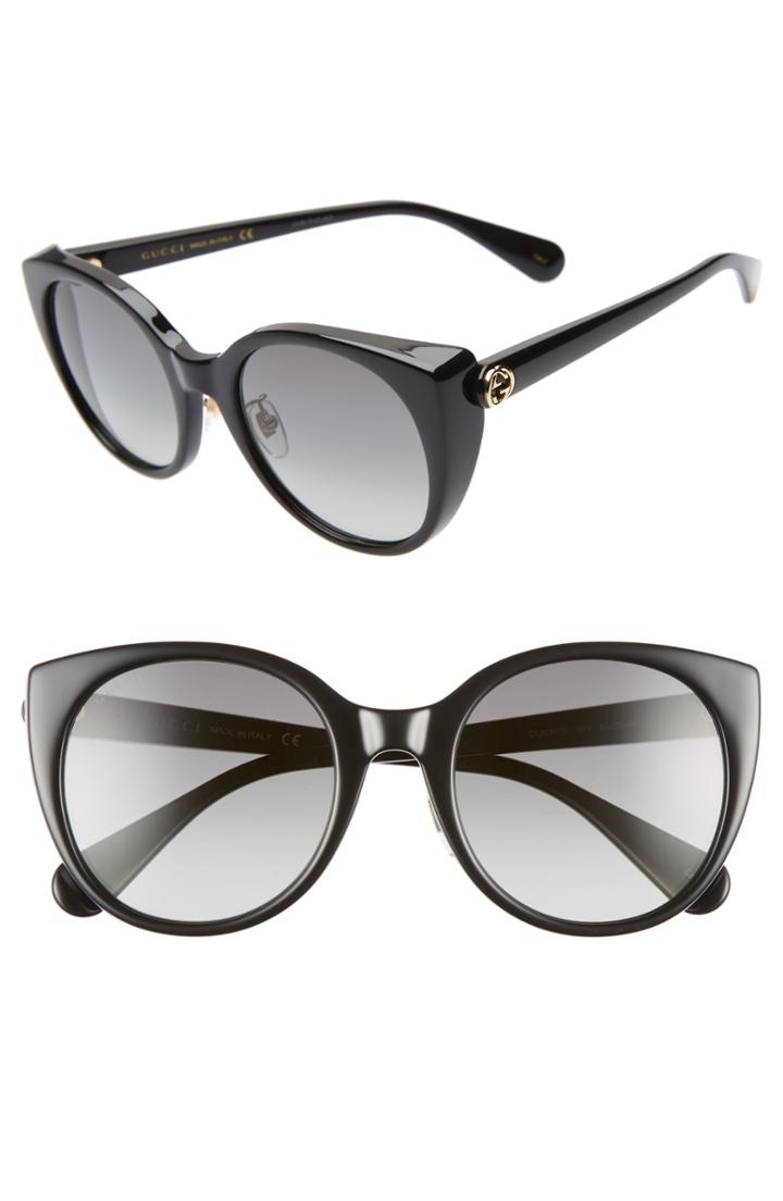 Women's Gucci 54mm Cat Eye Sunglasses - Black/ Grey Gradient