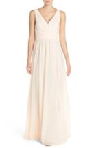 Women's Amsale 'justine' Double V-neck Chiffon Gown - Pink