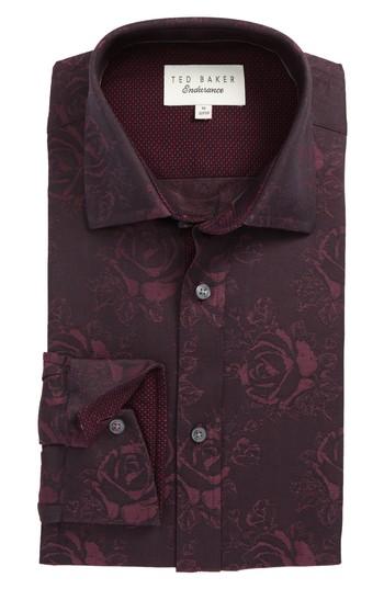 Men's Ted Baker London Trim Fit Floral Dress Shirt - 34/35 - Red