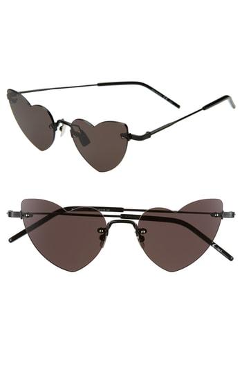 Women's Saint Laurent 50mm Rimless Heart Shaped Sunglasses - Black/ Black