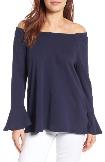 Women's Gibson Bell Sleeve Off The Shoulder Sweatshirt - Blue