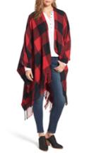 Women's Treasure & Bond Woven Buffalo Check Ruana, Size - Red