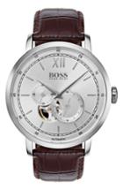 Men's Boss Signature Automatic Leather Strap Watch, 44mm