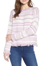 Women's Moon River Stripe Fray Hem Sweater - Purple