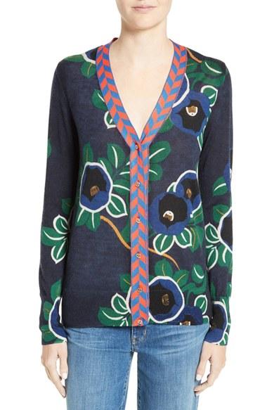 Women's Tory Burch Lorna Print Merino Wool Cardigan